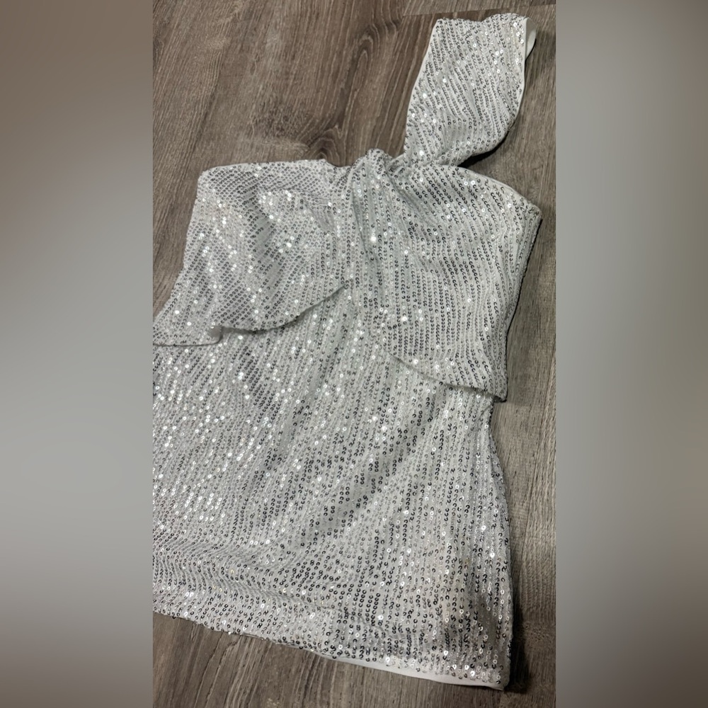 Grace Karin White Sequin One Shoulder Top | Sparkle Blouse | Party Top | Size M - Picture 4 of 5